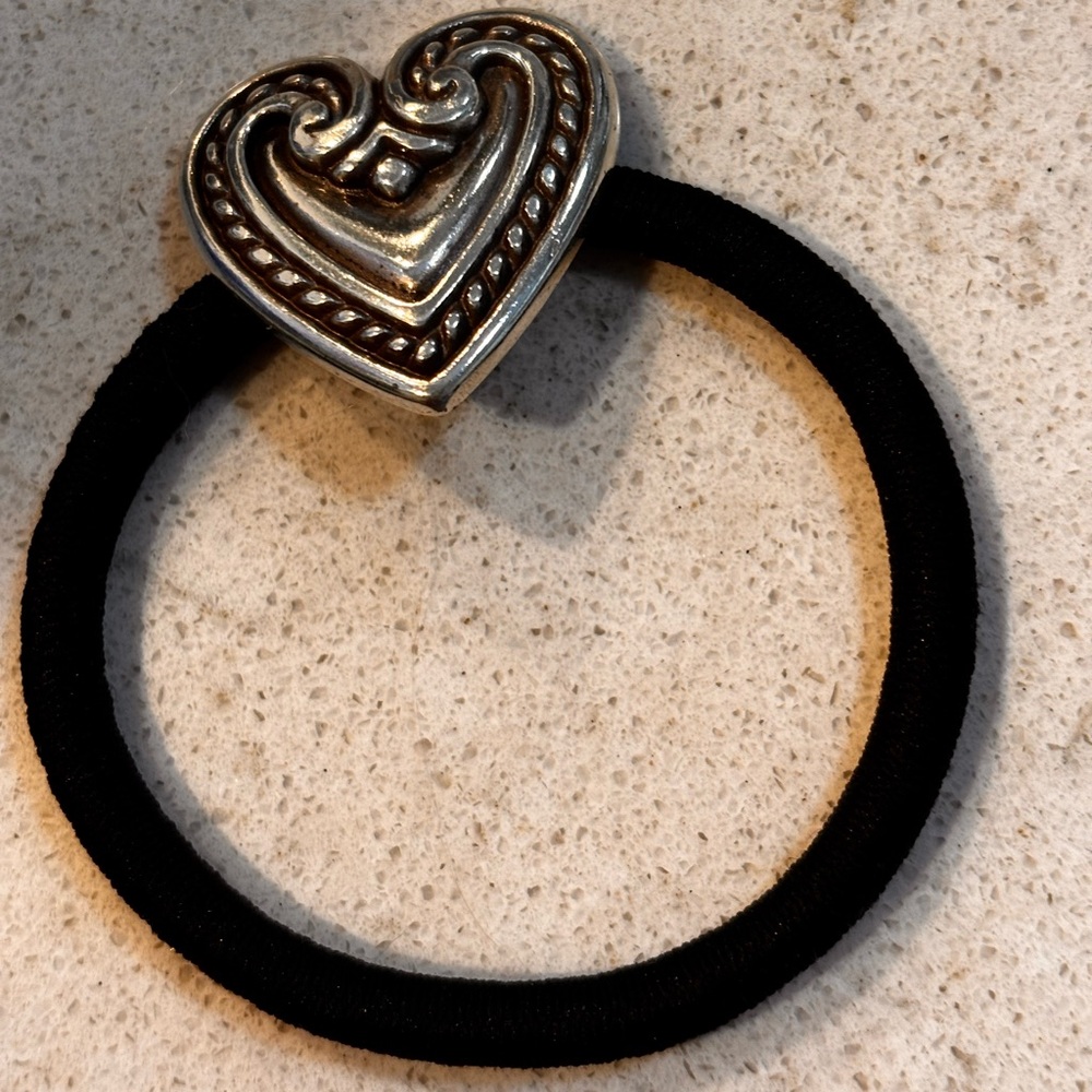 Brighton-Heart-Shaped Silver and Black Hair Tie